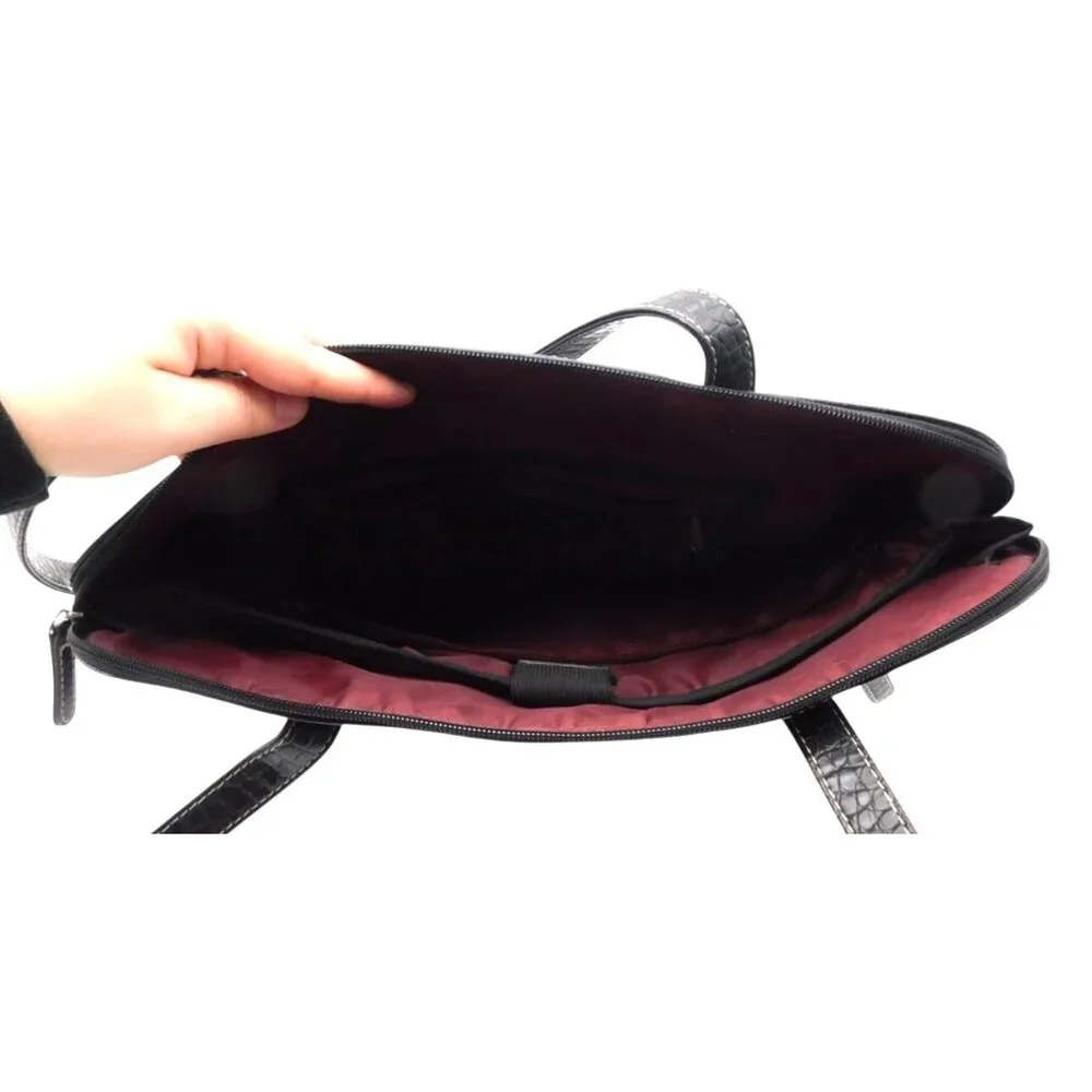 Faux Crocodile Black Tote Bag Satchel Laptop Tablet